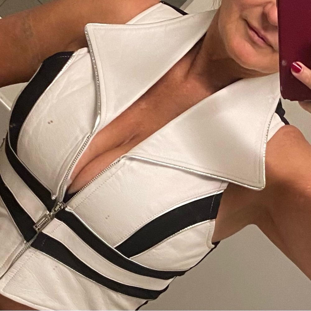 White and Black Leather Vest 🔥 new with tags